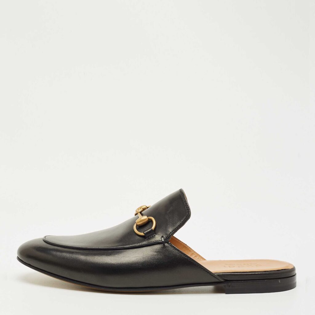 Gucci Black Leather Princetown Flat Mules Size 43.5