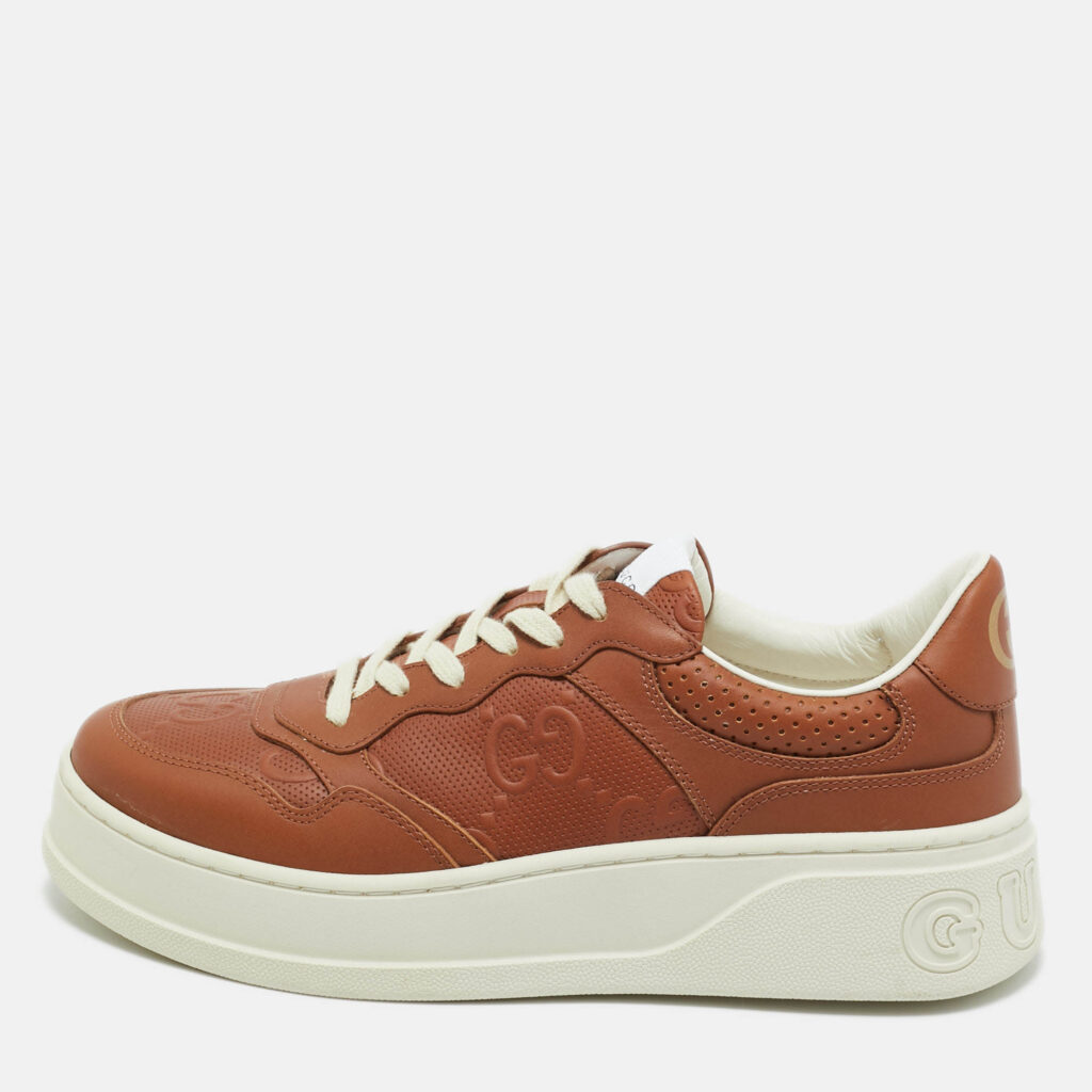 Gucci Brown Jumbo GG Embossed Leather Chunky B Sneakers Size 41.5 Gucci Brown Jumbo GG Embossed Leather Chunky B Sneakers Size 41.5