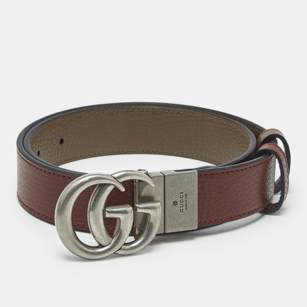 Gucci Burgundy/Brown Leather GG Marmont Reversible Belt 75 CM Gucci Burgundy/Brown Leather GG Marmont Reversible Belt 75 CM