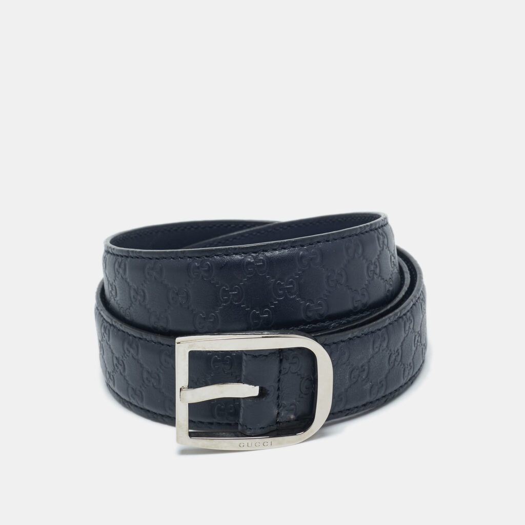 Gucci Navy Blue Microguccissima Leather Buckle Belt 85 CM Gucci Navy Blue Microguccissima Leather Buckle Belt 85 CM