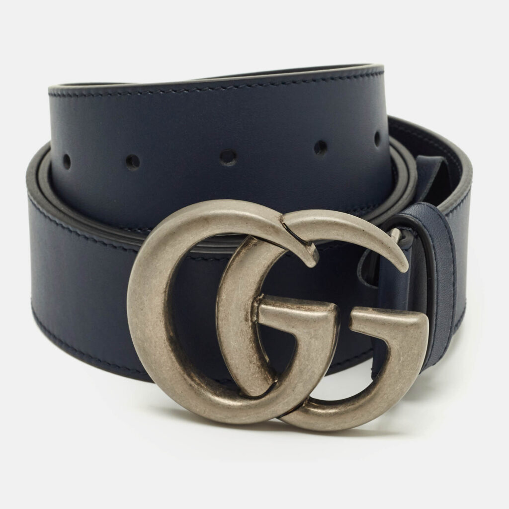 Gucci Blue Leather GG Marmont Buckle Belt 100 CM Gucci Blue Leather GG Marmont Buckle Belt 100 CM