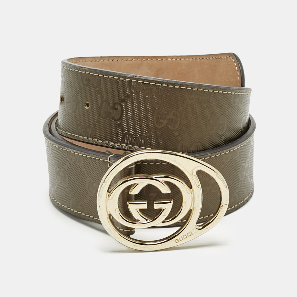 Gucci Olive Green GG Imprime Canvas Interlocking G Buckle Belt 95CM