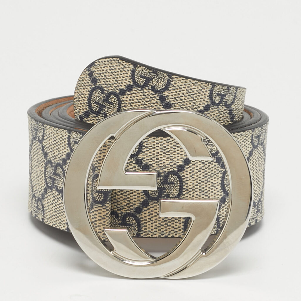 Gucci Navy Blue GG Supreme Canvas Interlocking G Buckle Belt 90CM Gucci Navy Blue GG Supreme Canvas Interlocking G Buckle Belt 90CM