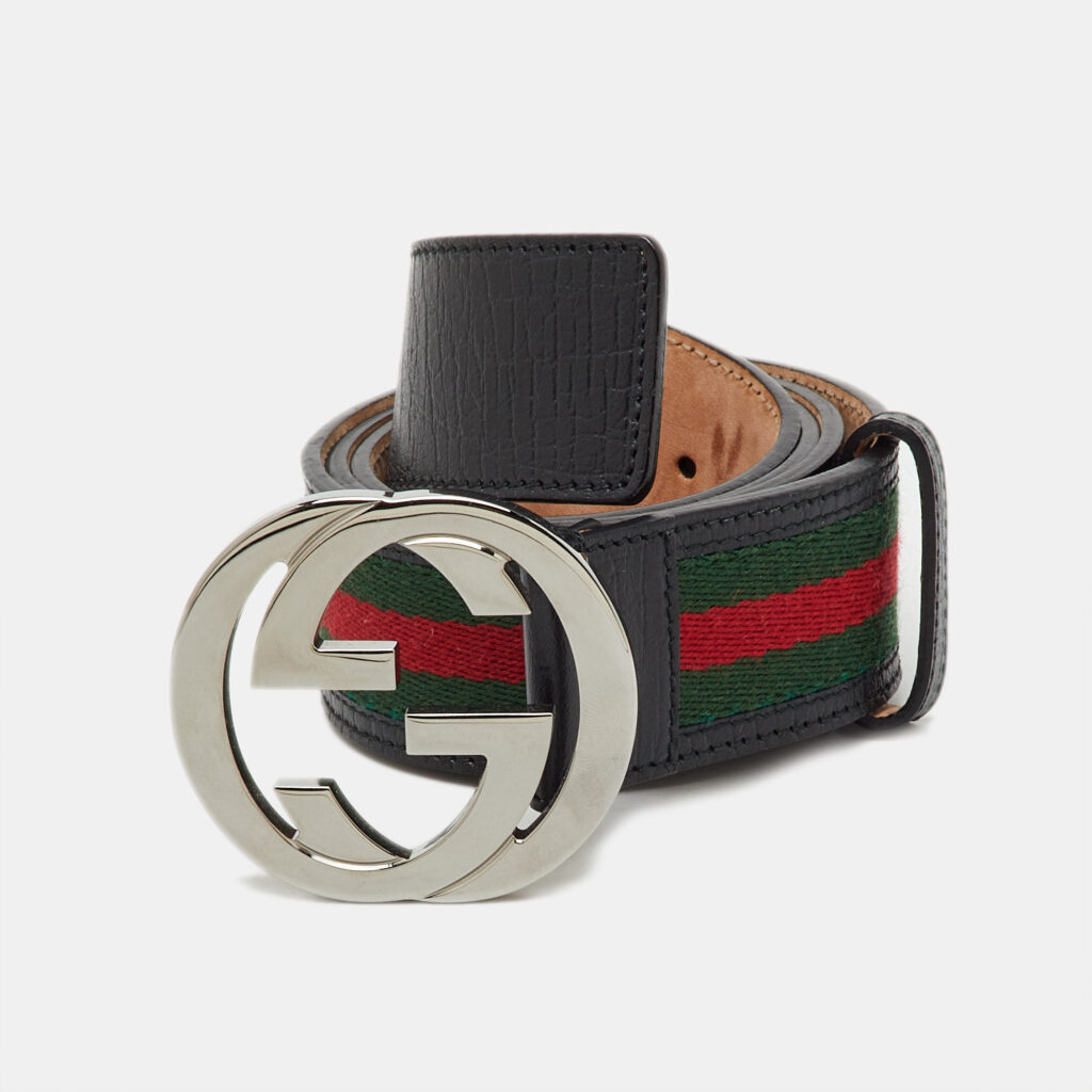 Gucci Black Leather and Web Interlocking G Buckle Belt 85CM Gucci Black Leather and Web Interlocking G Buckle Belt 85CM