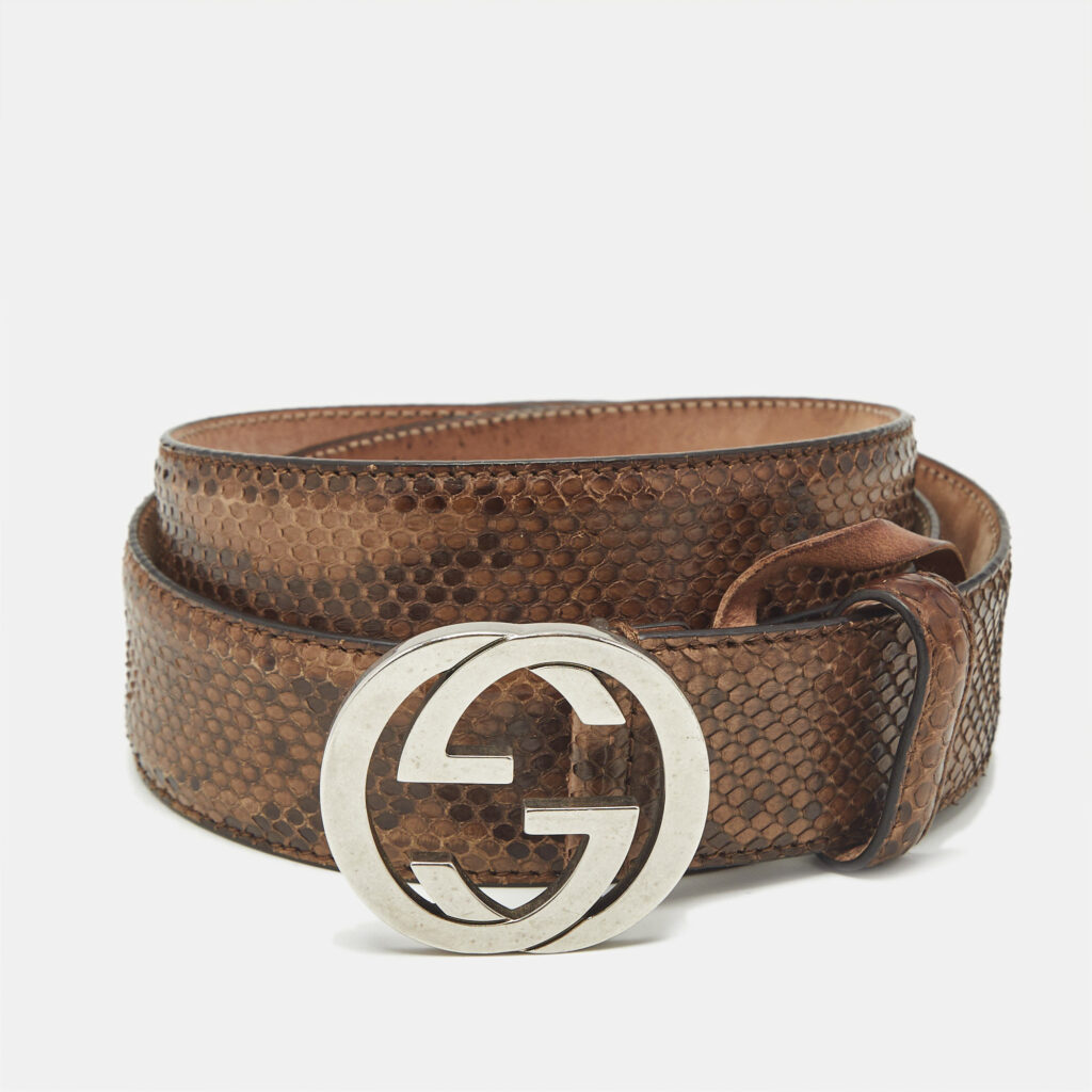 luxury-men-gucci-used-accessories-p1237796-006-1.jpg Gucci Brown Python Interlocking G Buckle Belt 100CM