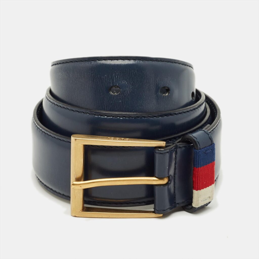 Gucci Navy Blue Leather Web Buckle Belt 90CM Gucci Navy Blue Leather Web Buckle Belt 90CM