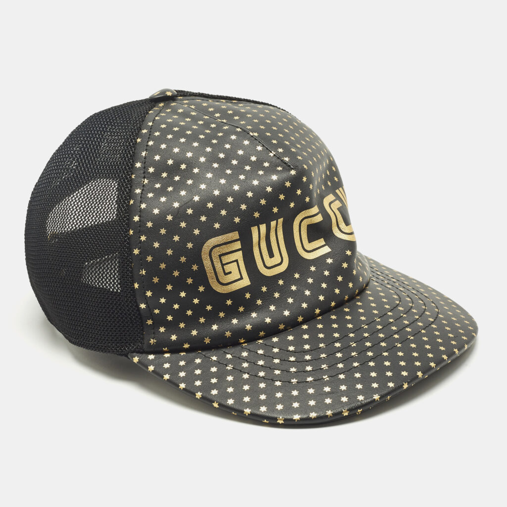 Gucci Black Guccy Stars Leather and Mesh Tucker Cap M Gucci Black Guccy Stars Leather and Mesh Tucker Cap M