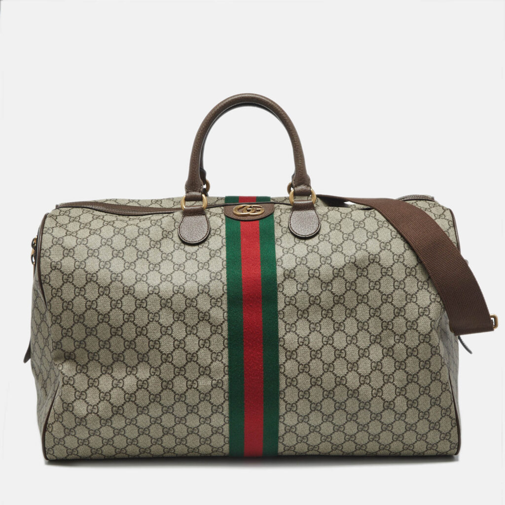 Gucci Beige/Brown GG Supreme Canvas and Leather Large Savoy Duffle Bag Gucci Beige/Brown GG Supreme Canvas and Leather Large Savoy Duffle Bag