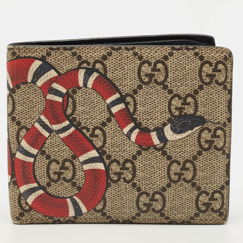 Gucci Beige GG Supreme Canvas Kingsnake Bifold Wallet