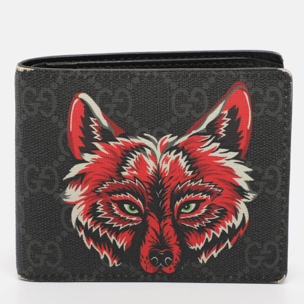 Gucci Black GG Supreme Canvas Wolf Print Bifold Wallet Gucci Black GG Supreme Canvas Wolf Print Bifold Wallet