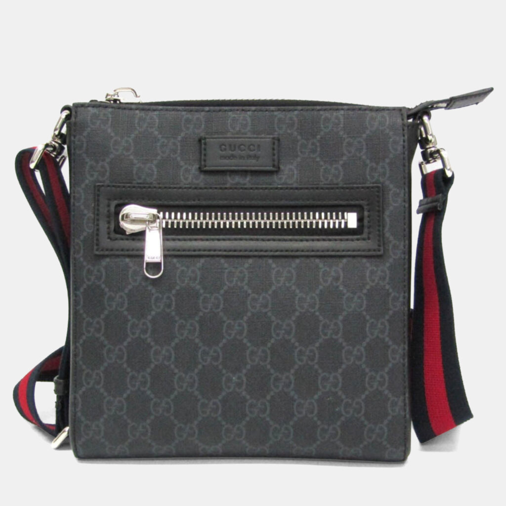 Gucci GG Supreme Leather Messenger Bag Black Gray Gucci GG Supreme Leather Messenger Bag Black Gray