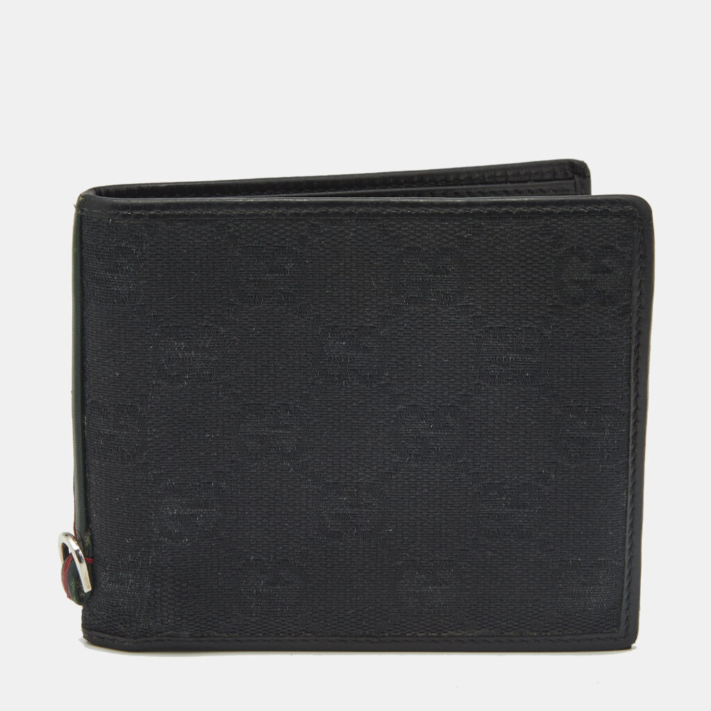 Gucci Black GG Canvas and Leather Web Bifold Wallet