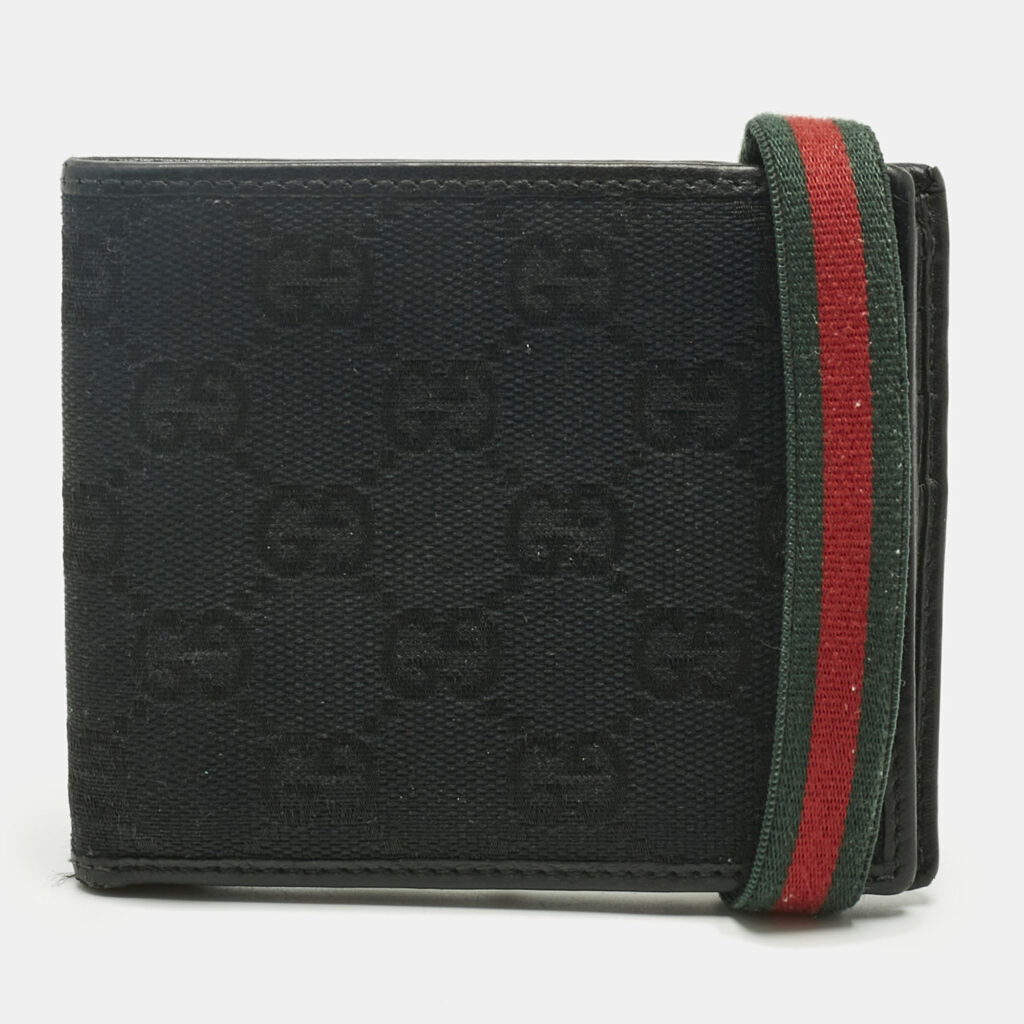 Gucci Black GG Canvas Web Bifold Wallet