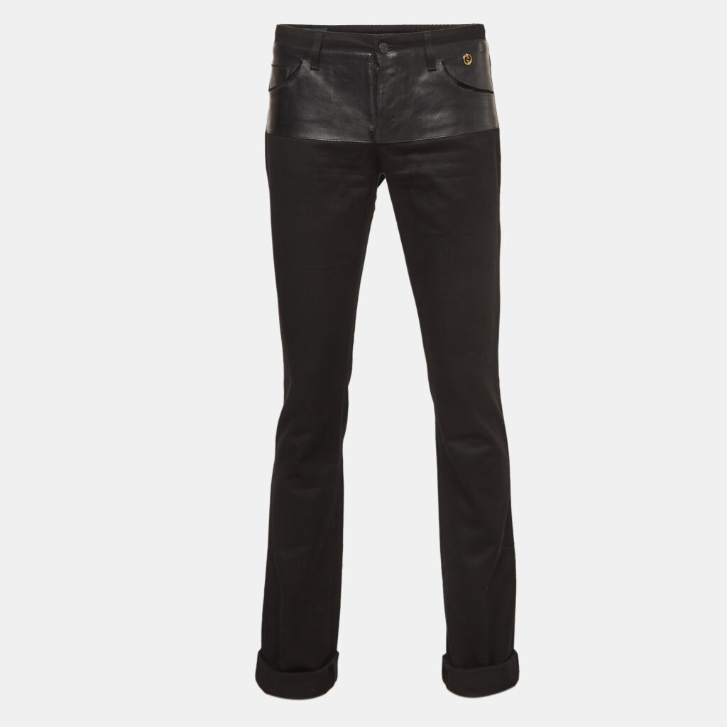 Gucci Black Cotton Leather Trim Pants XS Gucci Black Cotton Leather Trim Pants XS
