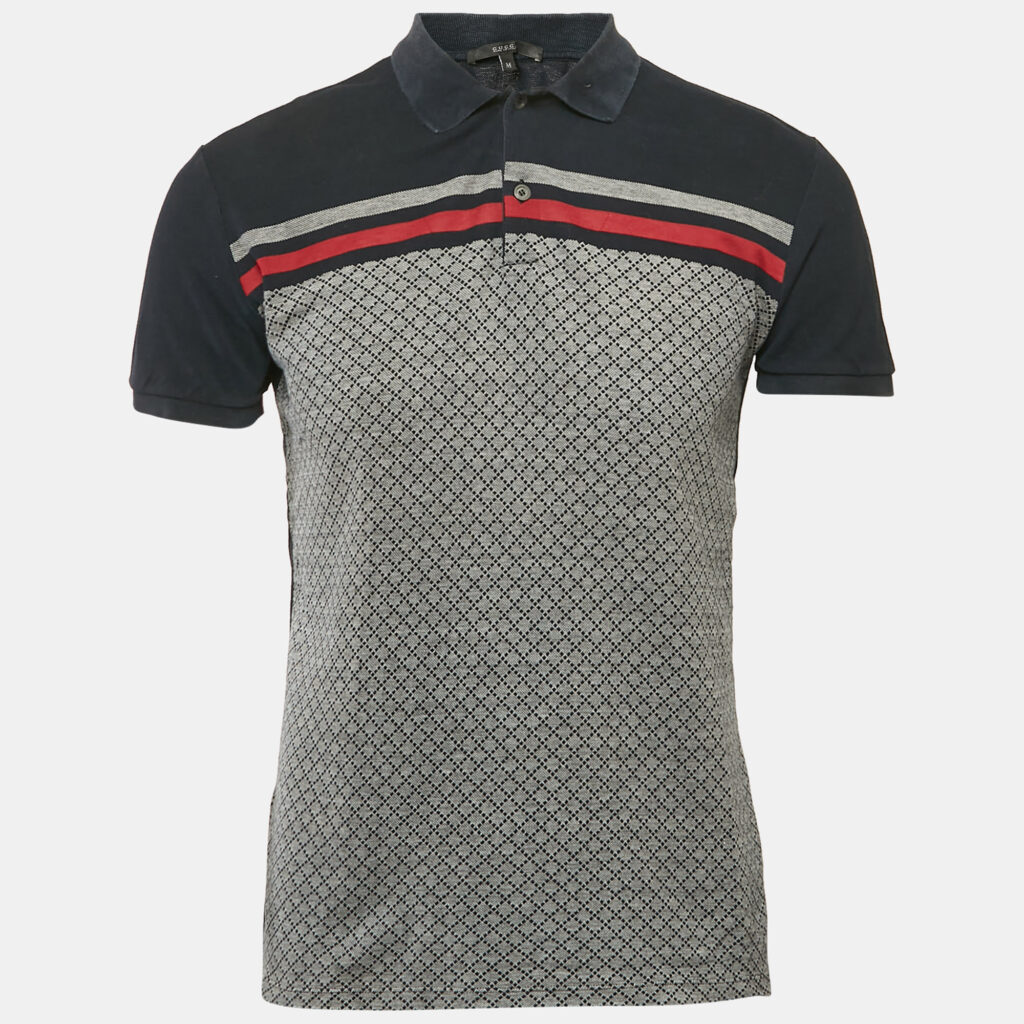 luxury-men-gucci-used-clothes-p1169904-005-1.jpg Gucci Multicolor Cotton Collar Web Trim Detail Polo Shirt M