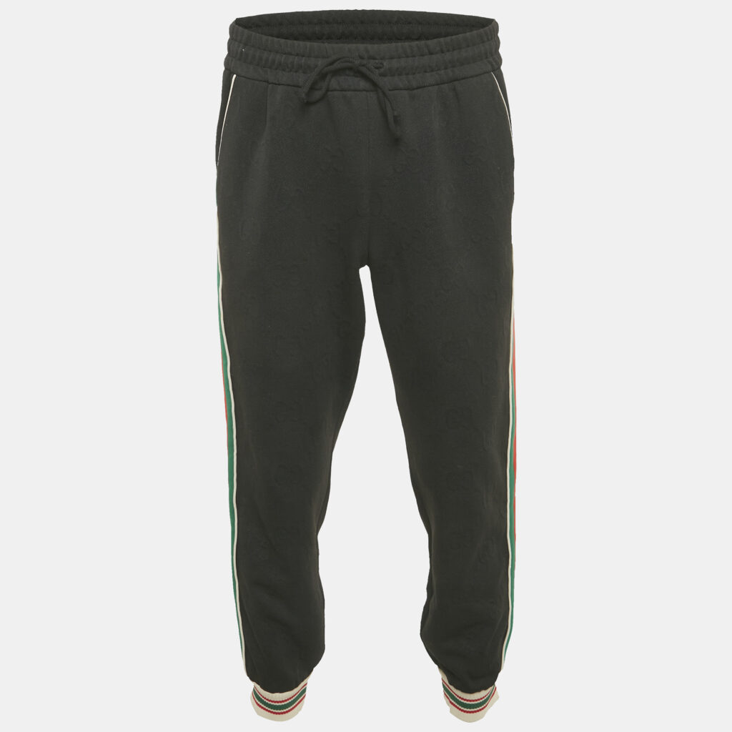 Gucci Black GG Jacquard Knit Web Trim Jogger Trousers M