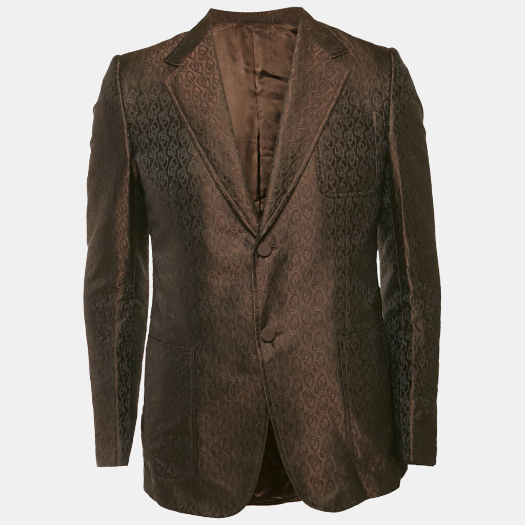 Gucci Brown Horse-Bit Jacquard Single Breasted Blazer L