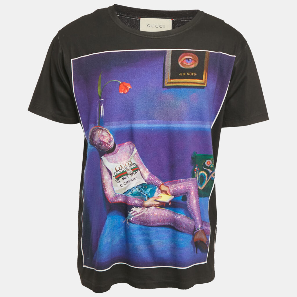 Gucci Black Printed Cotton Crew Neck T-Shirt M Gucci Black Printed Cotton Crew Neck T-Shirt M