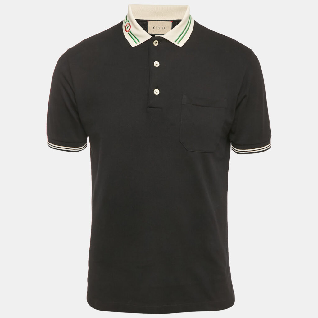 Gucci Black Interlocking GG Collar Pique Cotton Polo T-Shirt XS Gucci Black Interlocking GG Collar Pique Cotton Polo T-Shirt XS