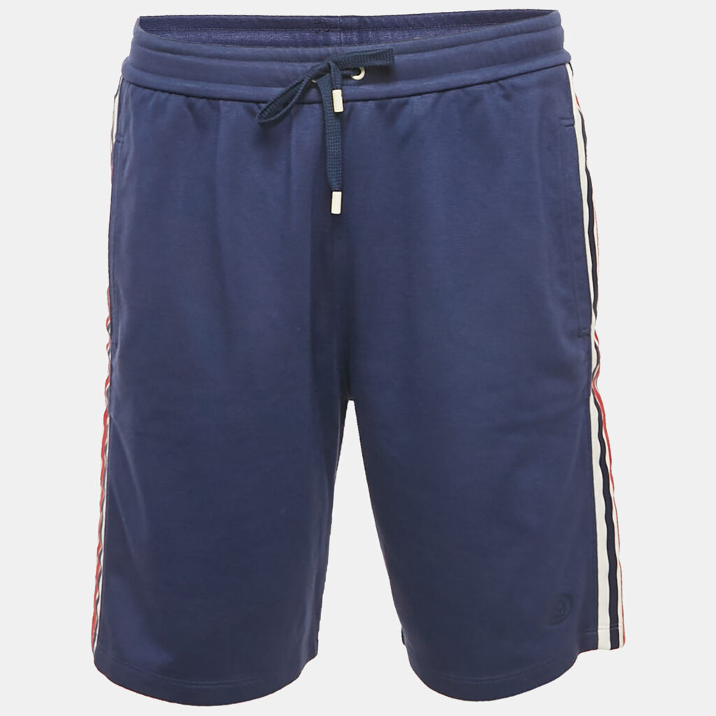 Gucci Blue Cotton Blend Knit Side Web Detail Athletic Shorts L Gucci Blue Cotton Blend Knit Side Web Detail Athletic Shorts L