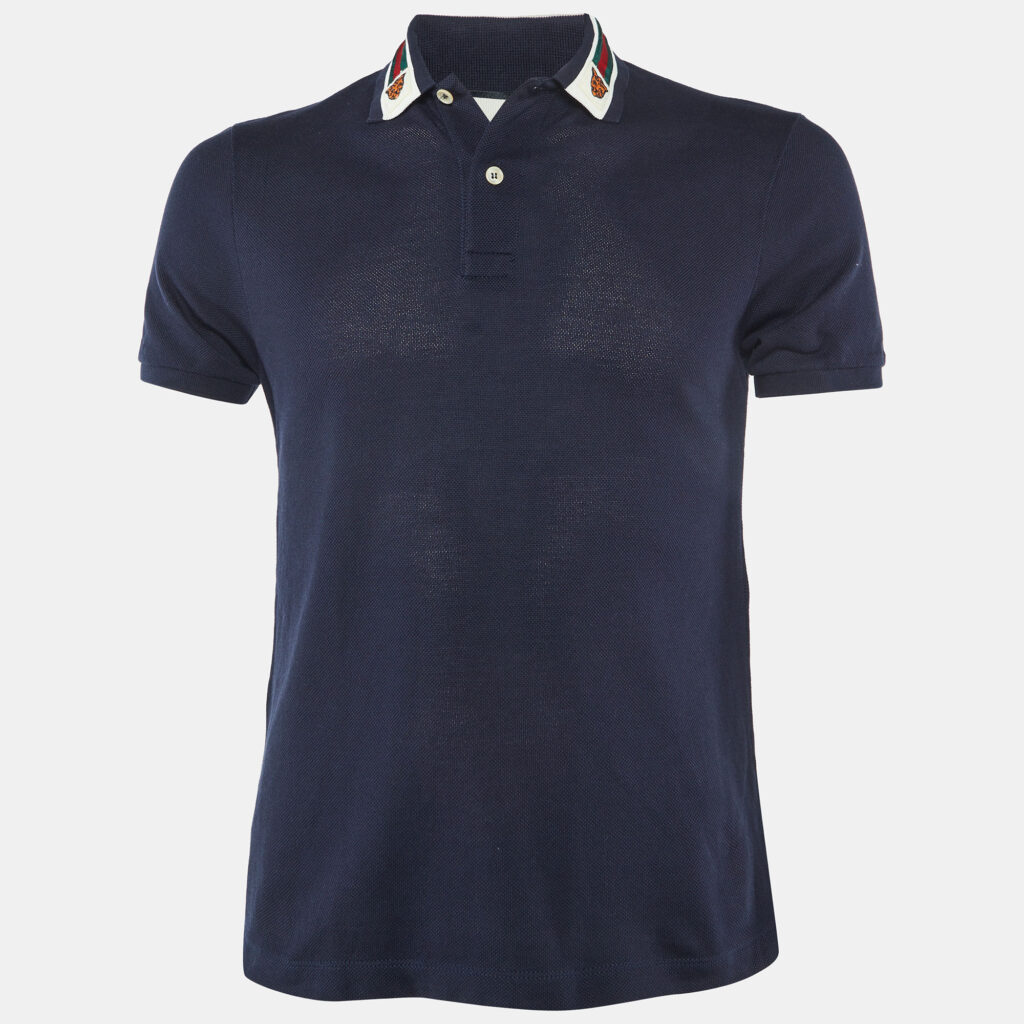 Gucci Navy Blue Cotton Pique Polo T-Shirt XS