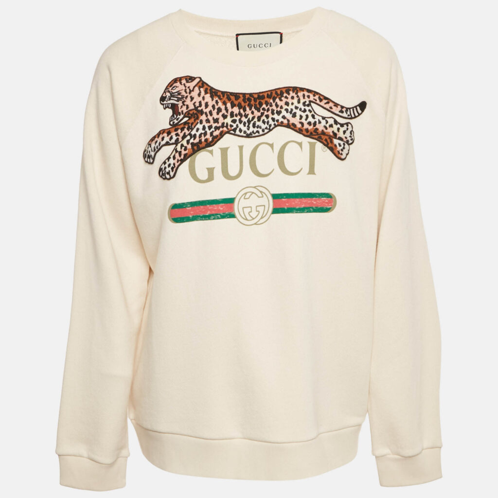 Gucci Cream Leopard Applique Cotton Knit Sweatshirt XL Gucci Cream Leopard Applique Cotton Knit Sweatshirt XL