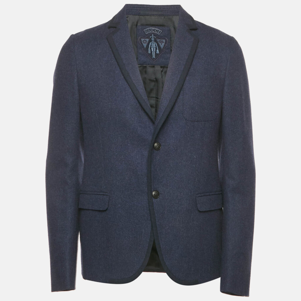 Gucci Blue Wool Felt Regular Fit Blazer L