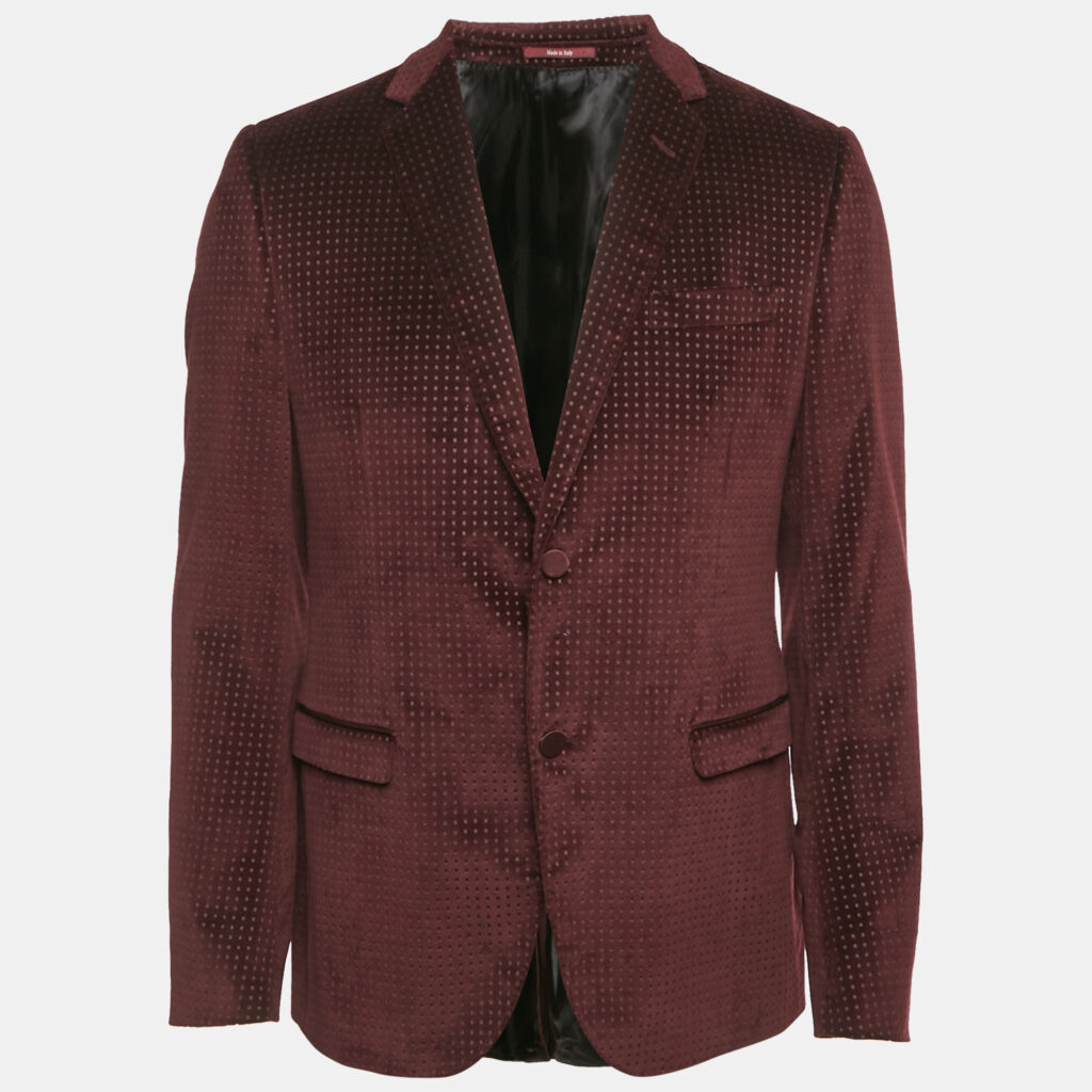 Gucci Burgundy Velvet Single Breasted Blazer L