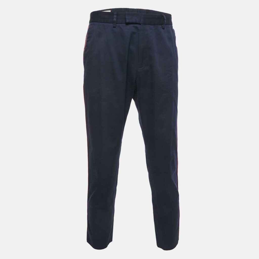 Gucci Navy Blue Gabardine Web Side Trim Trouser XL