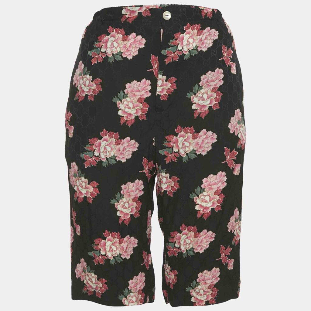 Gucci Black Floral Print Silk Shorts M Gucci Black Floral Print Silk Shorts M