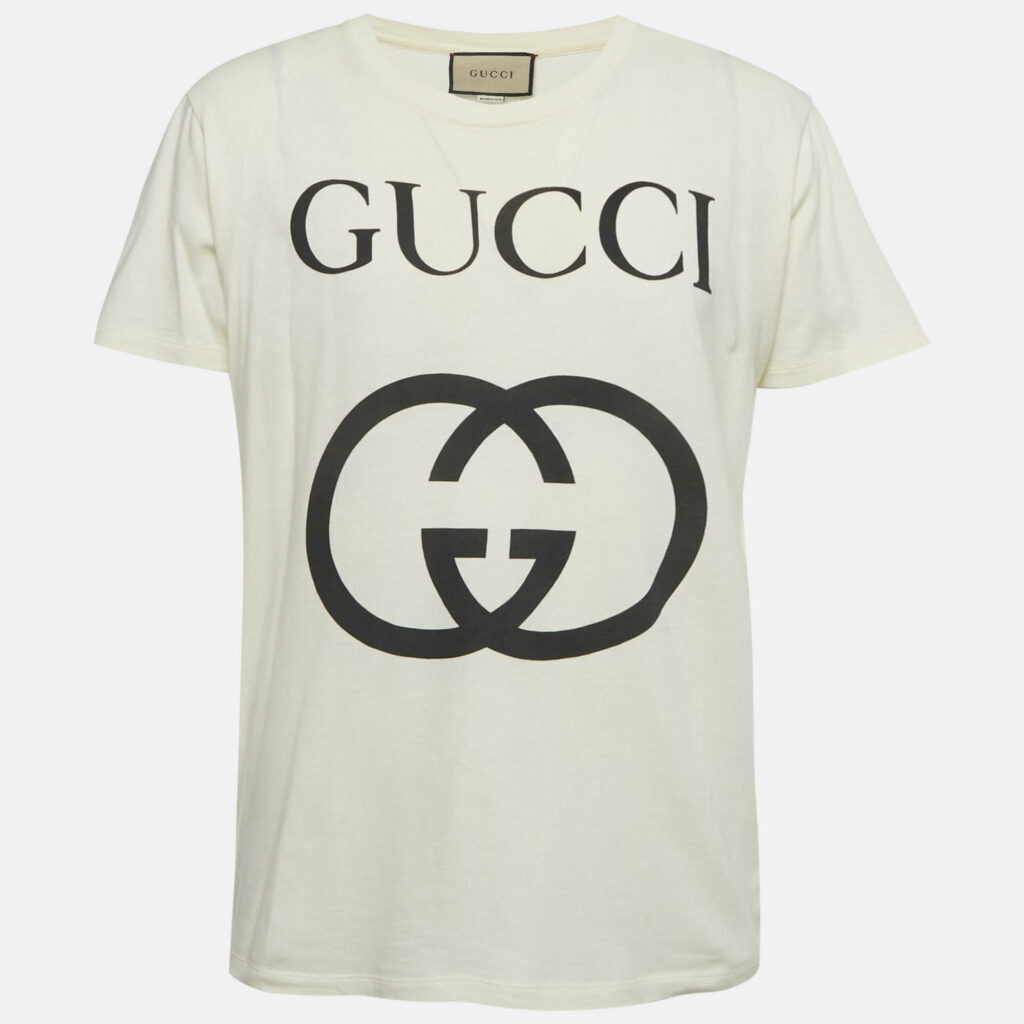 Gucci Cream Logo Print Jersey Crewneck T-Shirt M Gucci Cream Logo Print Jersey Crewneck T-Shirt M