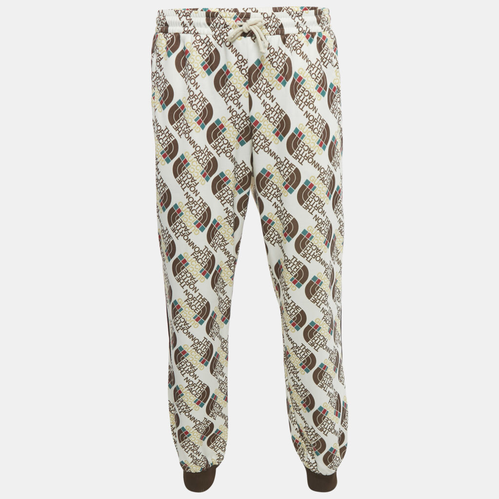 Gucci x The North Face Logo Print Cotton Blend Knit Lounge Pants L