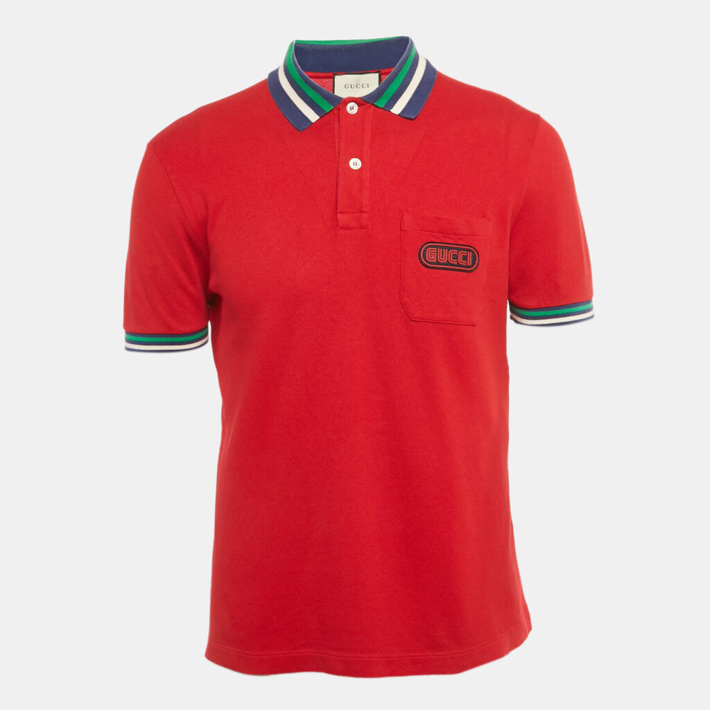 Gucci Red Logo Applique Cotton Polo T-Shirt M