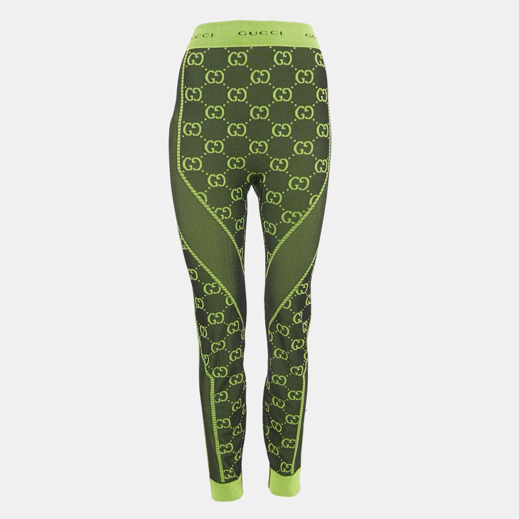 Gucci Neon Green GG Pattern Jersey Leggings L Gucci Neon Green GG Pattern Jersey Leggings L