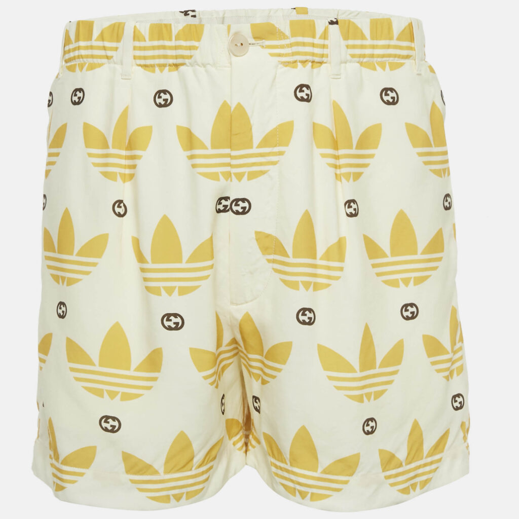 Gucci x Adidas Cream/Yellow Monogram Print Viscose Shorts S