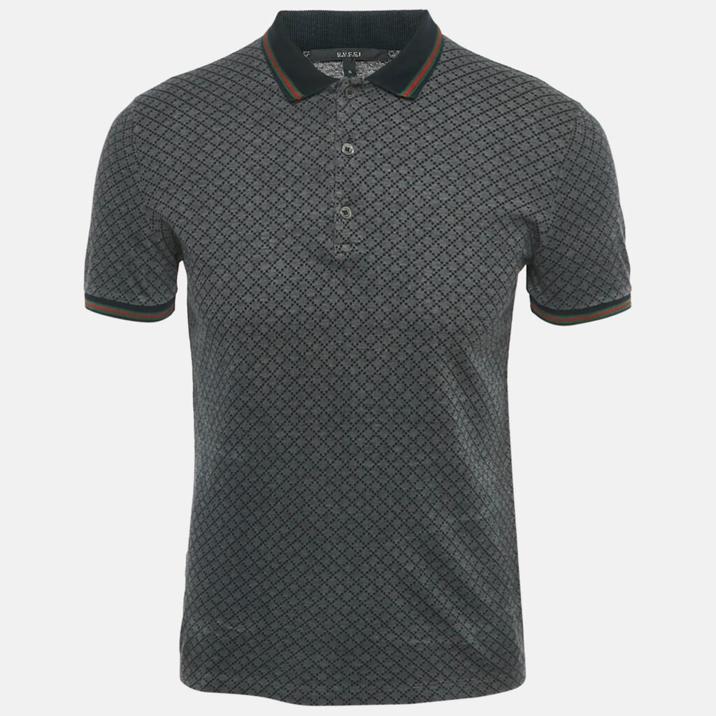 Gucci Navy Blue Icon Diamante Monogram Cotton Polo T-Shirt S