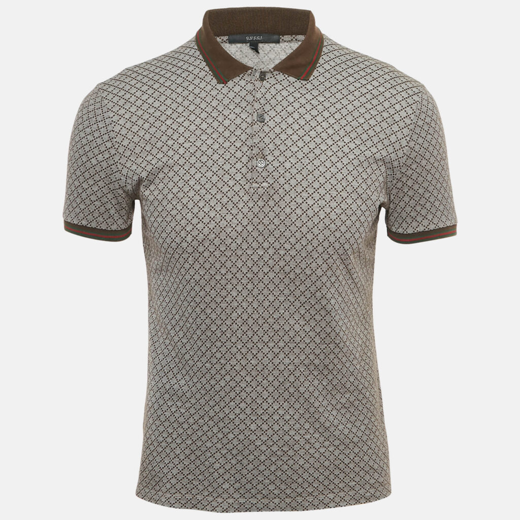 Gucci Brown Jacquard Knit Polo T-Shirt S