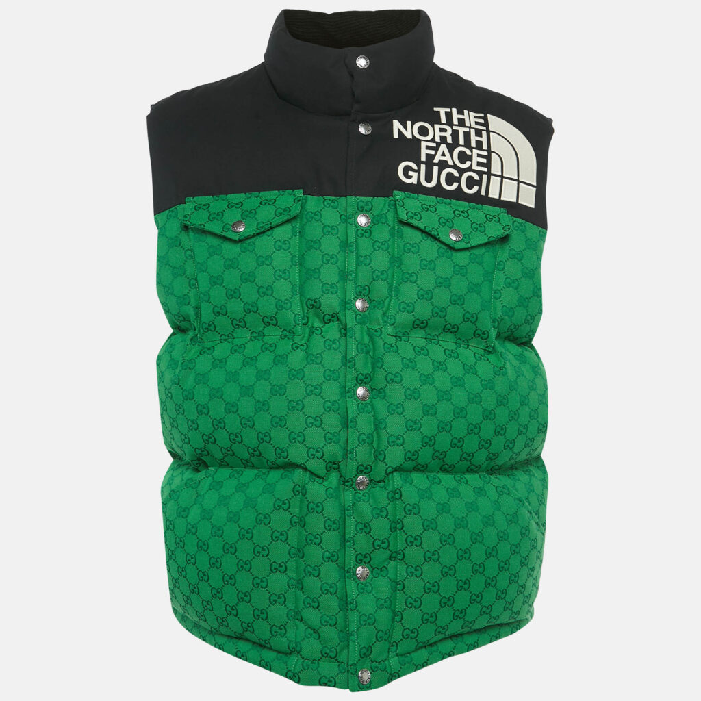 The North Face x Gucci Green logo Pattern Gillet Down Jacket L The North Face x Gucci Green logo Pattern Gillet Down Jacket L