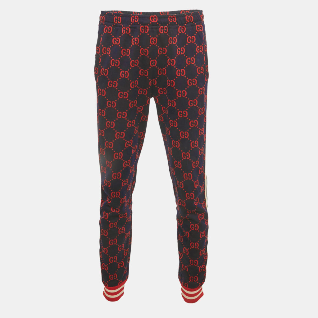 Gucci Navy Blue/Red GG Jacquard Knit Joggers L Gucci Navy Blue/Red GG Jacquard Knit Joggers L