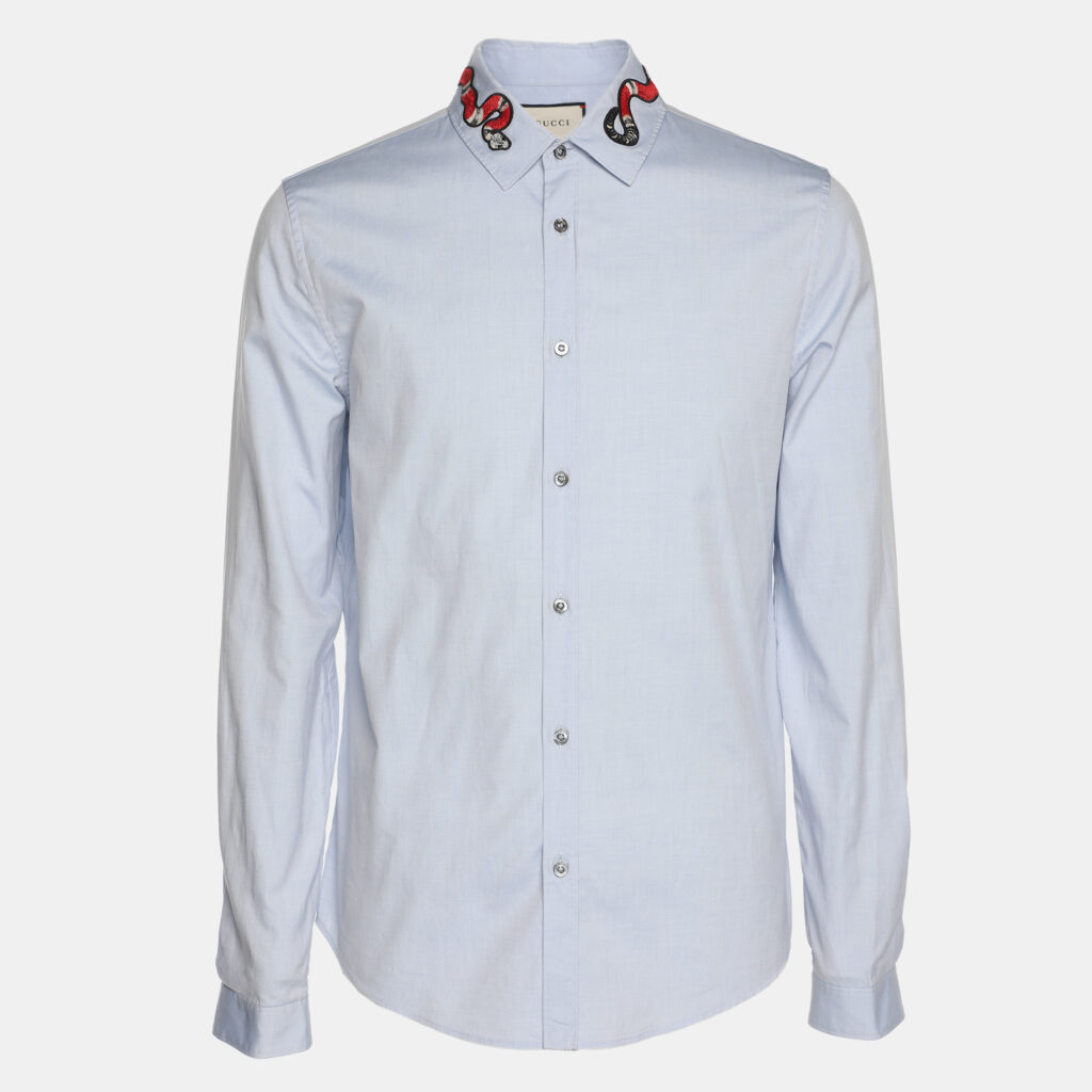 Gucci Blue Snake Embroidered Collar Cotton Duke Shirt M Gucci Blue Snake Embroidered Collar Cotton Duke Shirt M