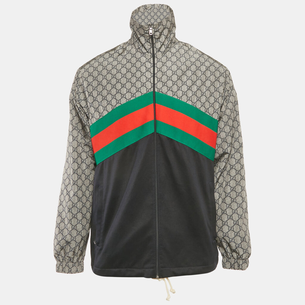 Gucci Blue GG Print Nylon and Jersey Web Trim Jacket XS Gucci Blue GG Print Nylon and Jersey Web Trim Jacket XS
