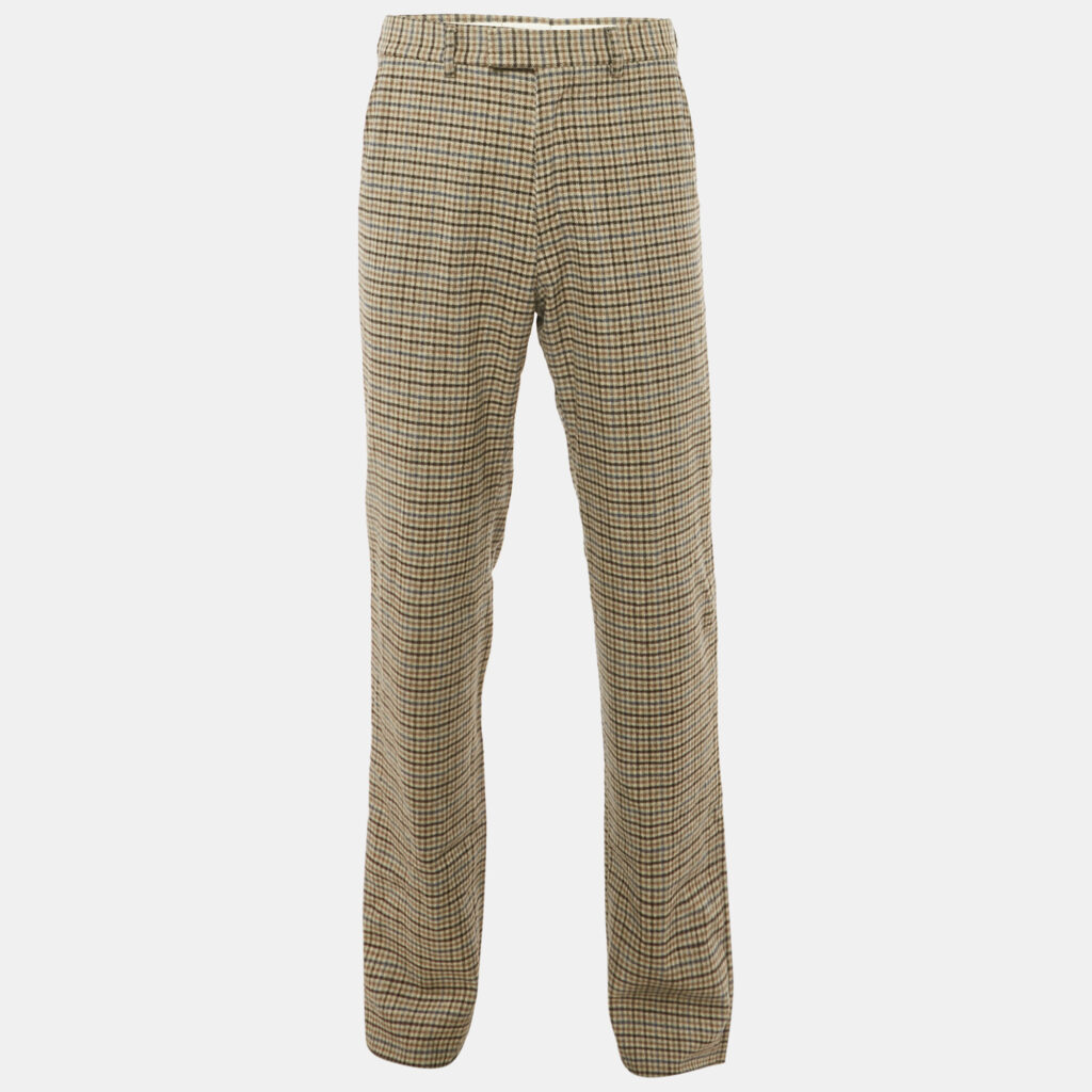 Gucci Brown Checks Wool Straight Leg Trousers M Gucci Brown Checks Wool Straight Leg Trousers M