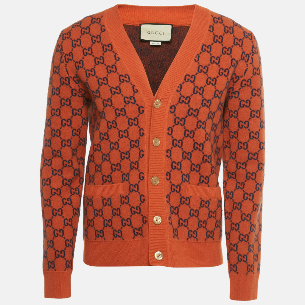 Gucci Orange GG Jacquard Wool Cardigan S
