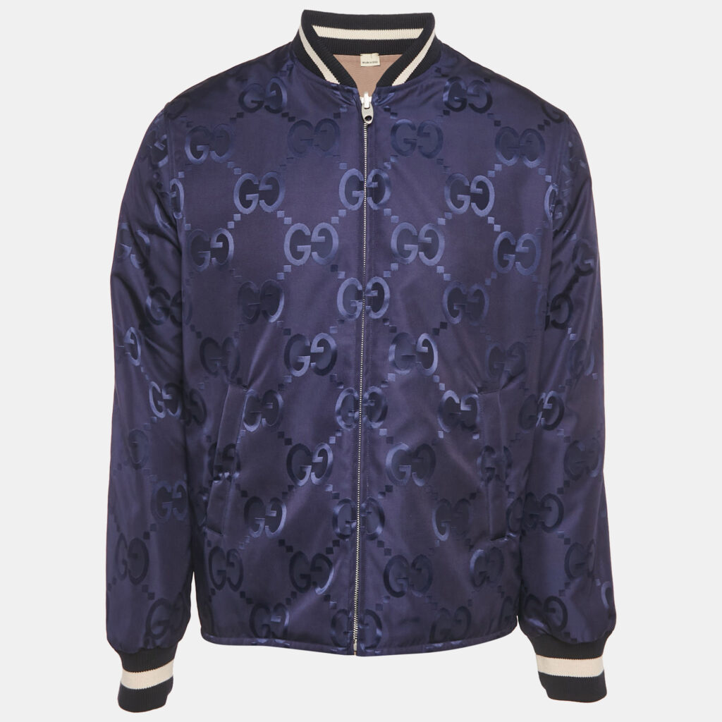 Gucci Blue/Beige Jumbo GG Nylon Reversible Jacket S Gucci Blue/Beige Jumbo GG Nylon Reversible Jacket S
