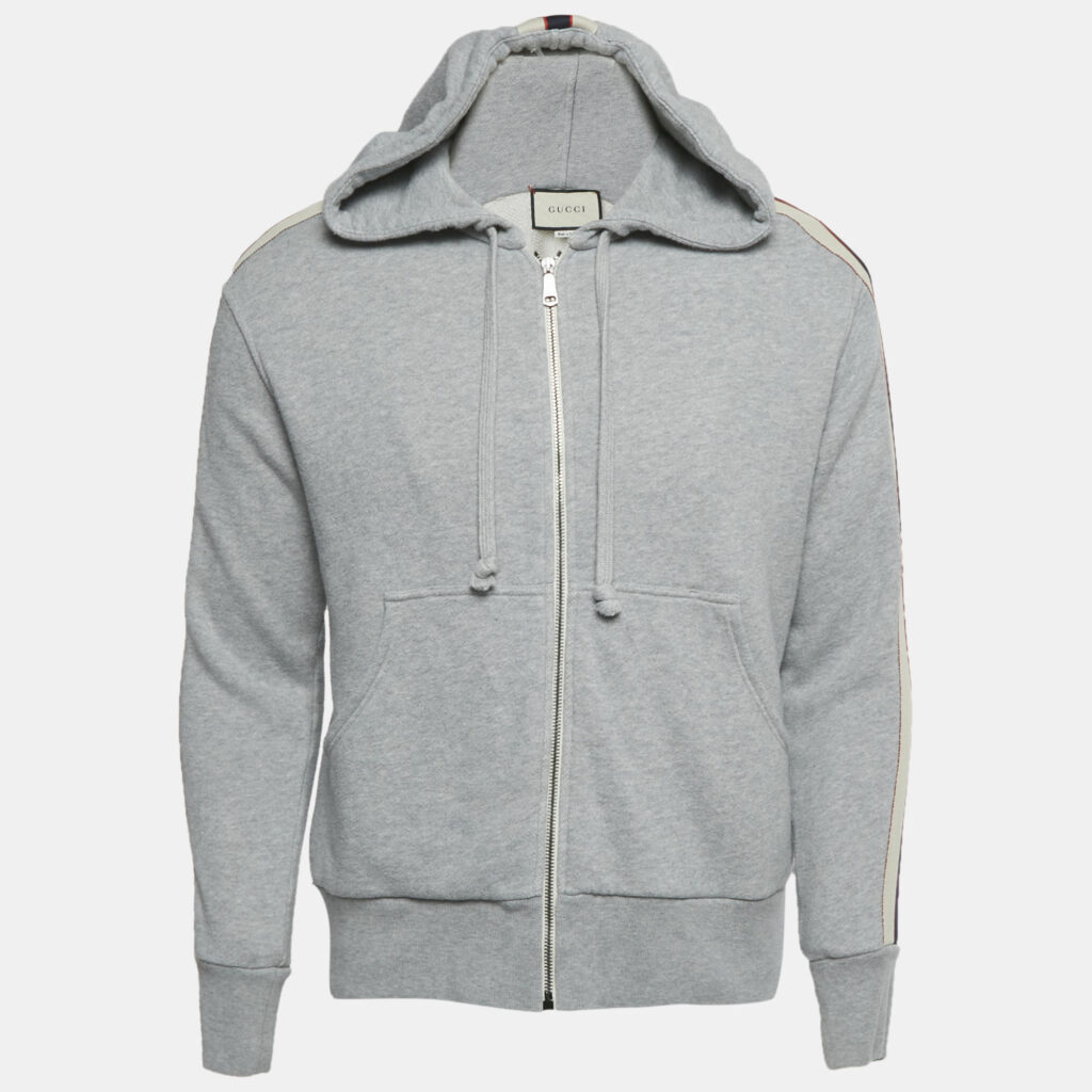 Gucci Grey Web Trim Cotton Zip-Up Hoodie XS Gucci Grey Web Trim Cotton Zip-Up Hoodie XS