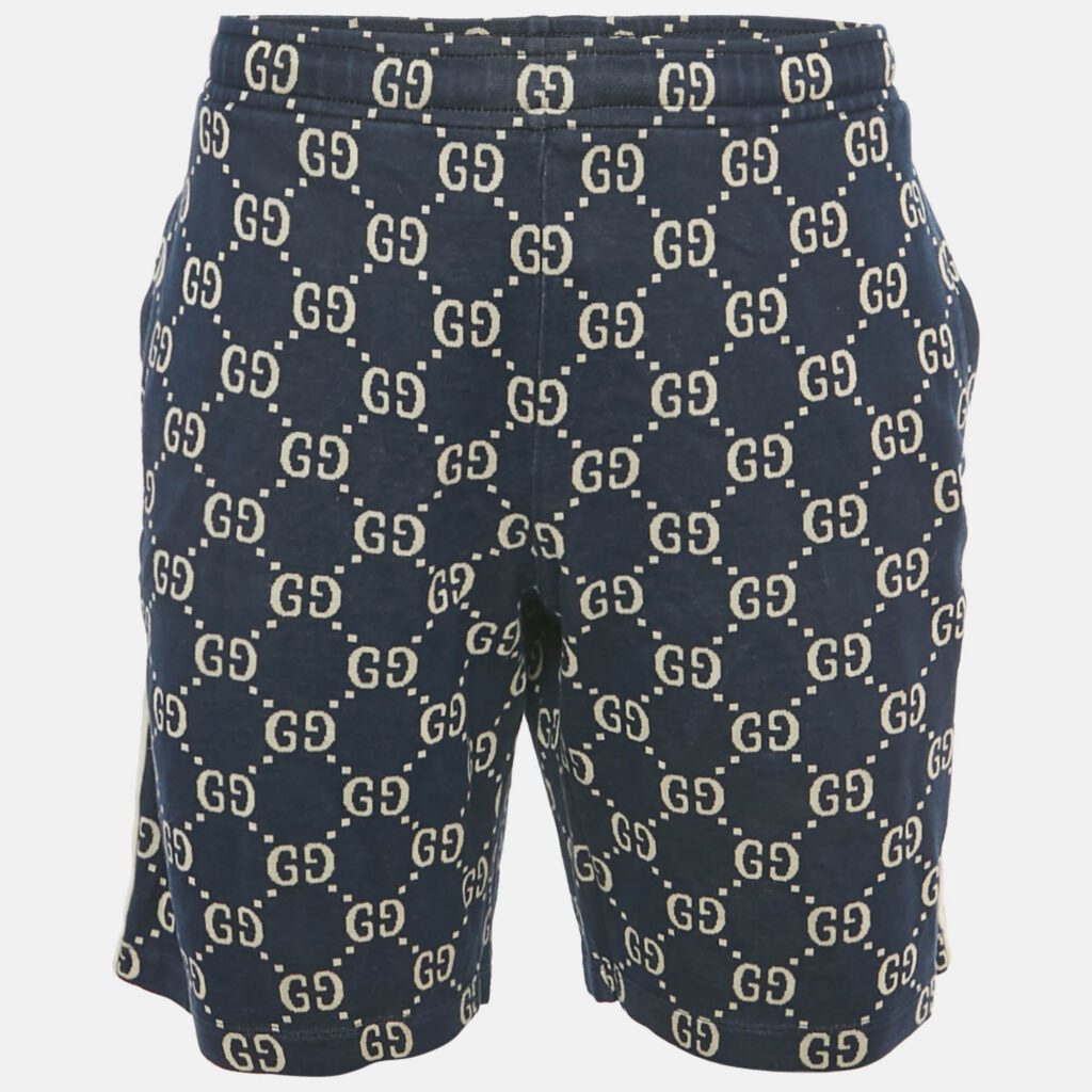 Gucci Navy Blue GG Jacquard Cotton Web Striped Shorts XXL Gucci Navy Blue GG Jacquard Cotton Web Striped Shorts XXL