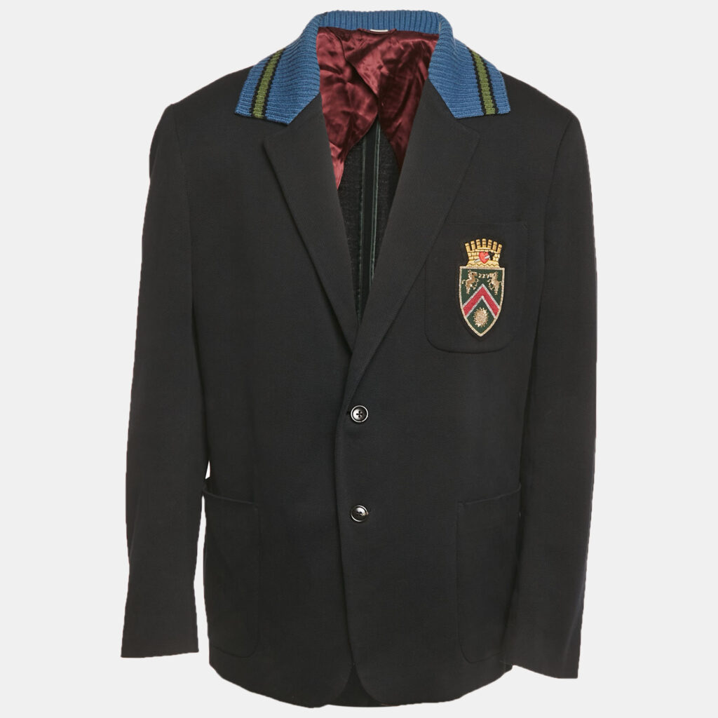 Gucci Blue Rib Collar Cotton Switch Emblem Blazer XXXL Gucci Blue Rib Collar Cotton Switch Emblem Blazer XXXL