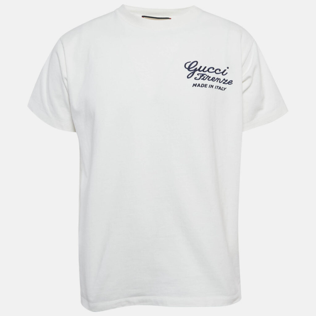 Gucci White Firenze Embroidered Cotton T-Shirt XS