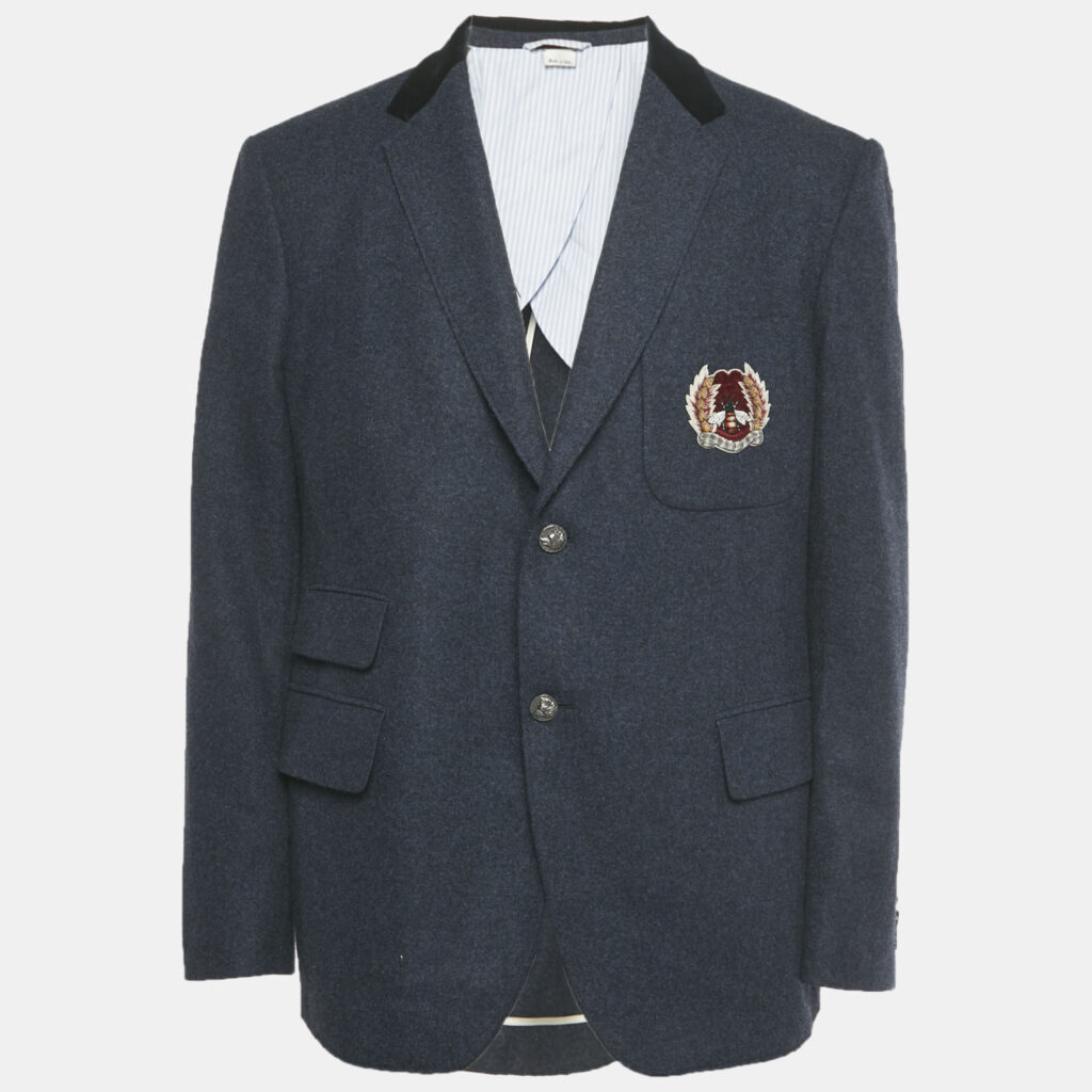 Gucci Blue Bee Applique Wool Regular Fit Blazer XXXL Gucci Blue Bee Applique Wool Regular Fit Blazer XXXL
