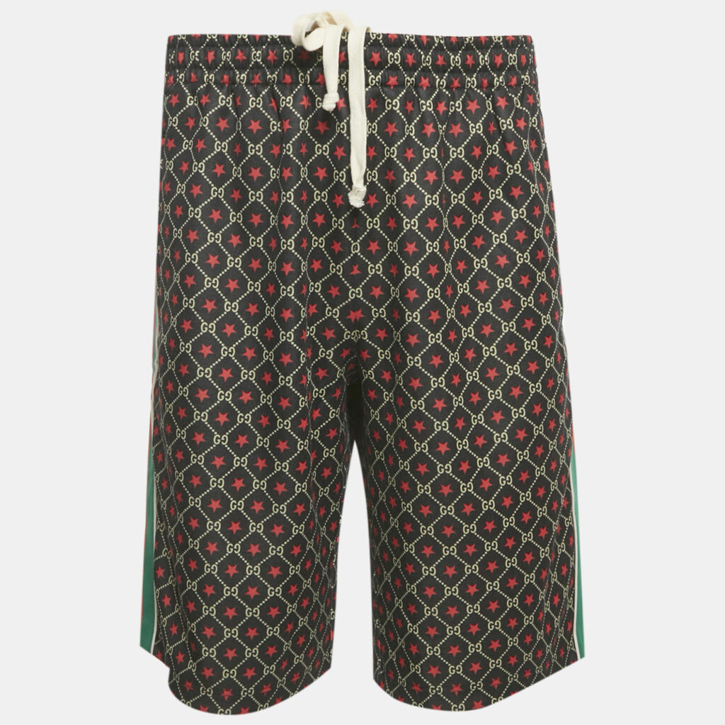 luxury-men-gucci-used-clothes-p1240571-003-1.jpg Gucci Black GG and Star Print Cotton Web Trim Shorts XL